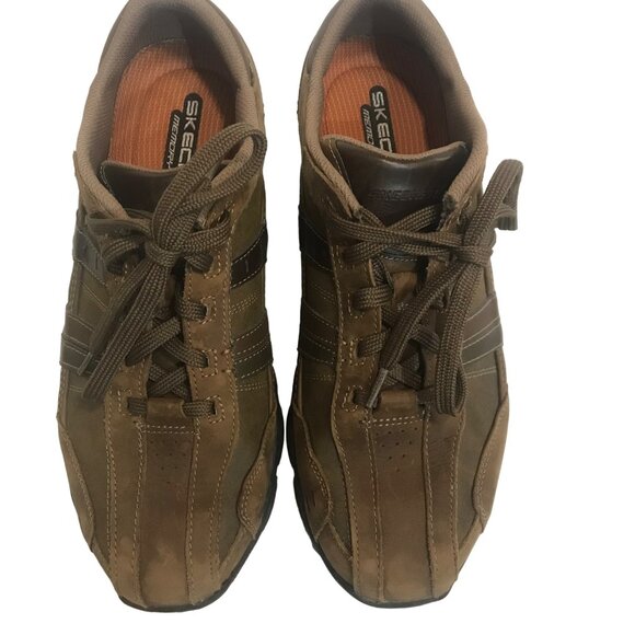 Skechers Men's Memory Foam Leather Sneakers Size 11 Brown Lace Up - Picture 1 of 4
